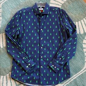 OppoSuits Holiday Blue Shirt with Green Christmas Trees